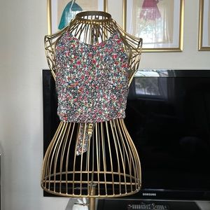 Floral Crop Top With Tied Neck and Back